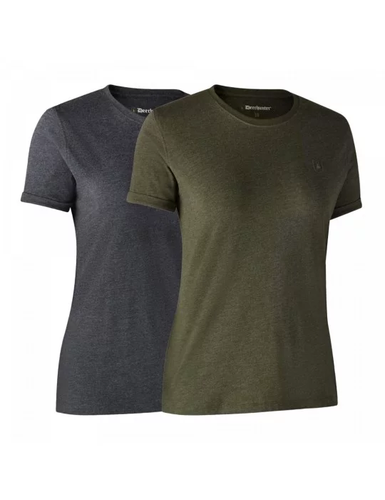 Lot de 2 t-shirts basiques pour femme kaki et gris Deerhunter